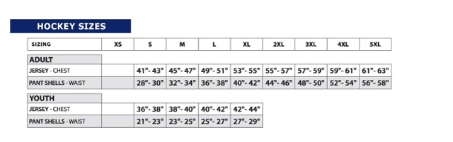 nike hockey jersey size chart