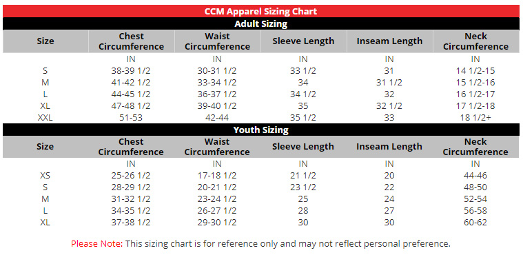 reebok edge size chart