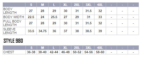 Harriton Size Chart