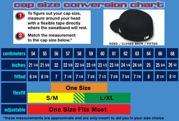 Flexfit Baseball Hat Sizing Charts