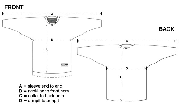 Reebok Practice NHL Adult Jerseys Size Chart