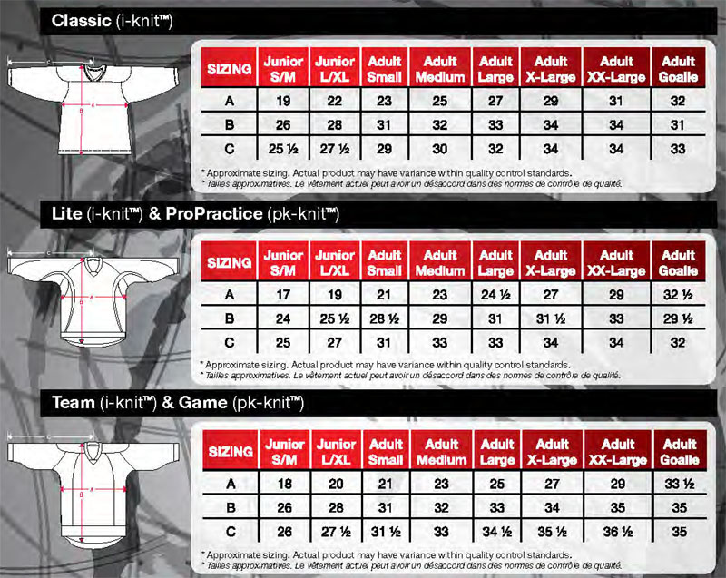 hockey jersey size chart reebok