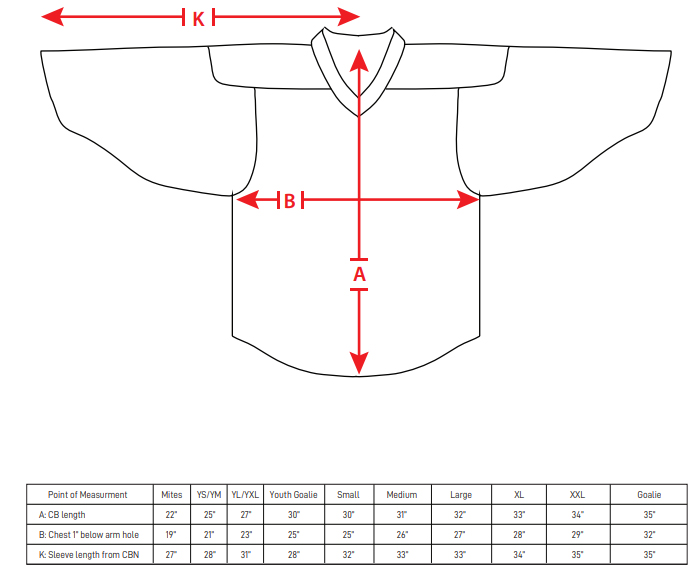 Custom Hockey Jersey Size Guide 