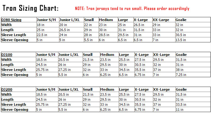 Nike Youth Hockey Jersey Size Chart