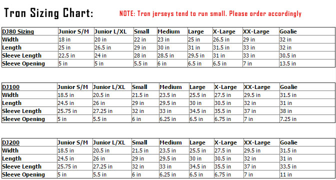 youth nhl jersey size chart