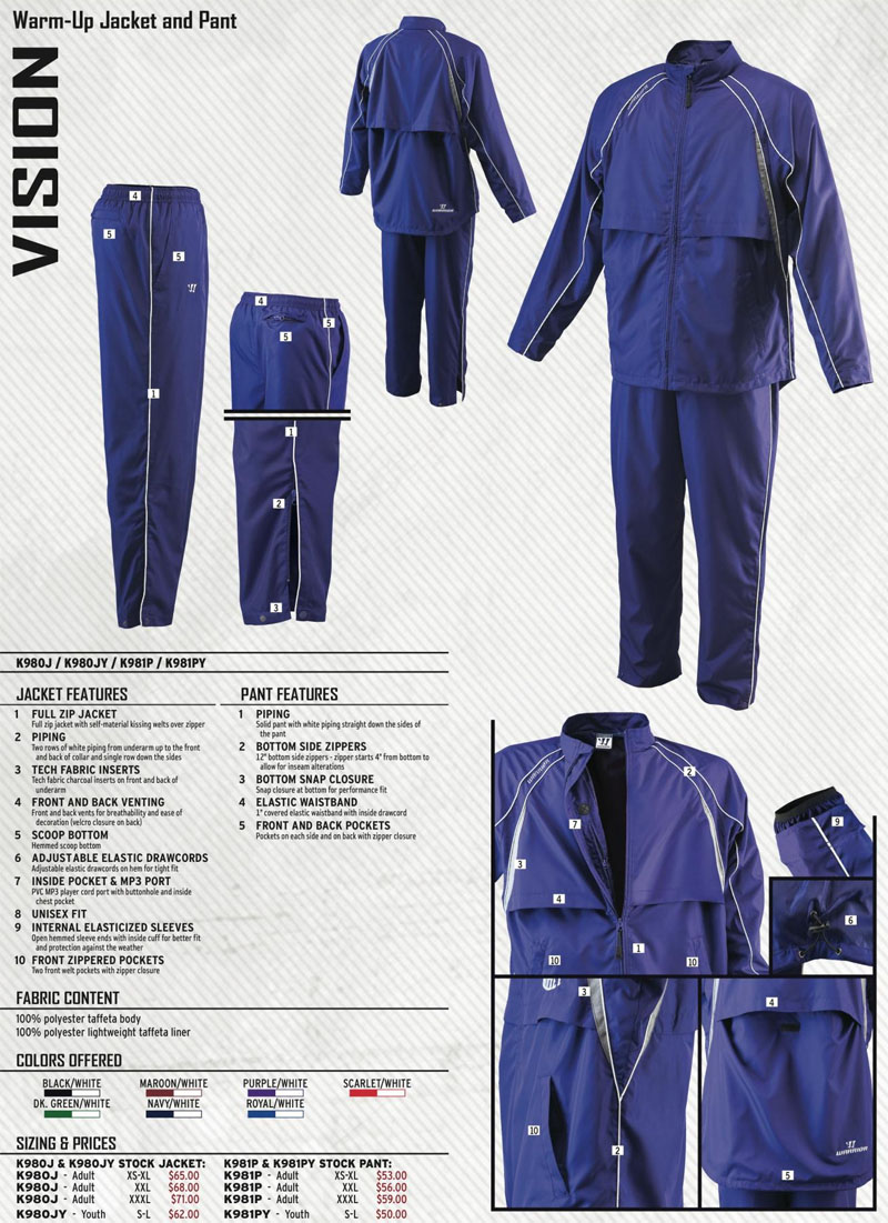 $120 Warrior Hockey Lacrosse Navy Blue lined Jacket Pants Warm up suit S M L 